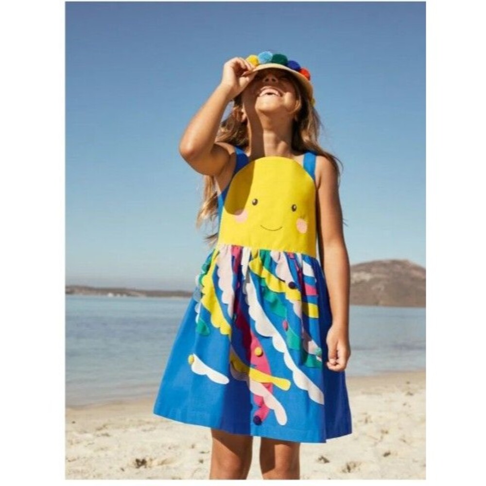Mini Boden Girl's kids Jellyfish Dress In Moroccan Blue Jellyfish size 6/7 GUC